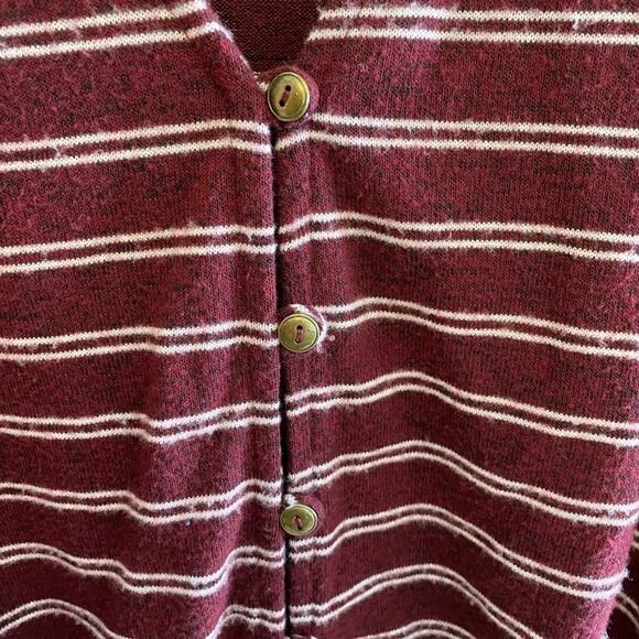 Emory Park Striped Lightweight Bell Sleeve V-Neck Button Up Cropped Sweater Sz S - Picture 3 of 5